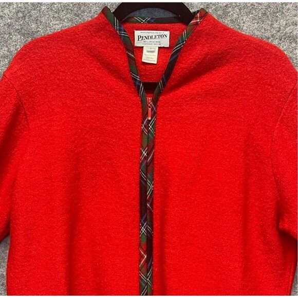 Vintage PENDLETON Jacket Women's Large Bright Red Virgin Wool Full Front Zip - Picture 3 of 10